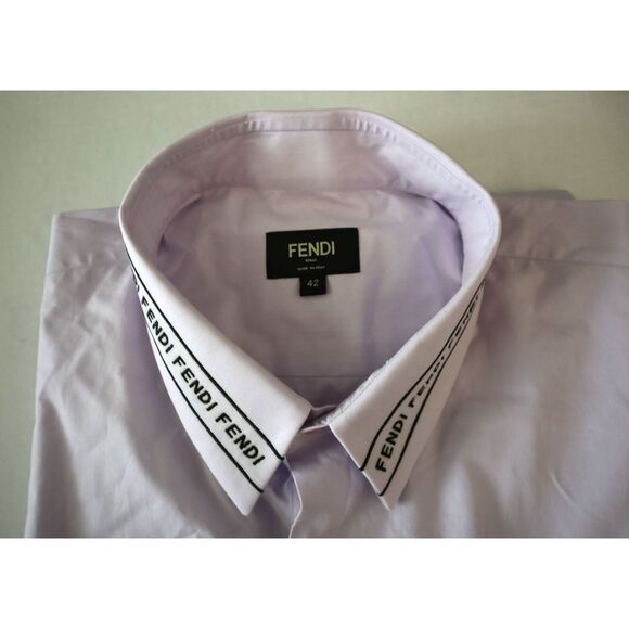 Fendi Men's Sz 42 US XS Peonia Pink Embroidered Collar L/S Button-Up Shirt - Picture 6 of 14